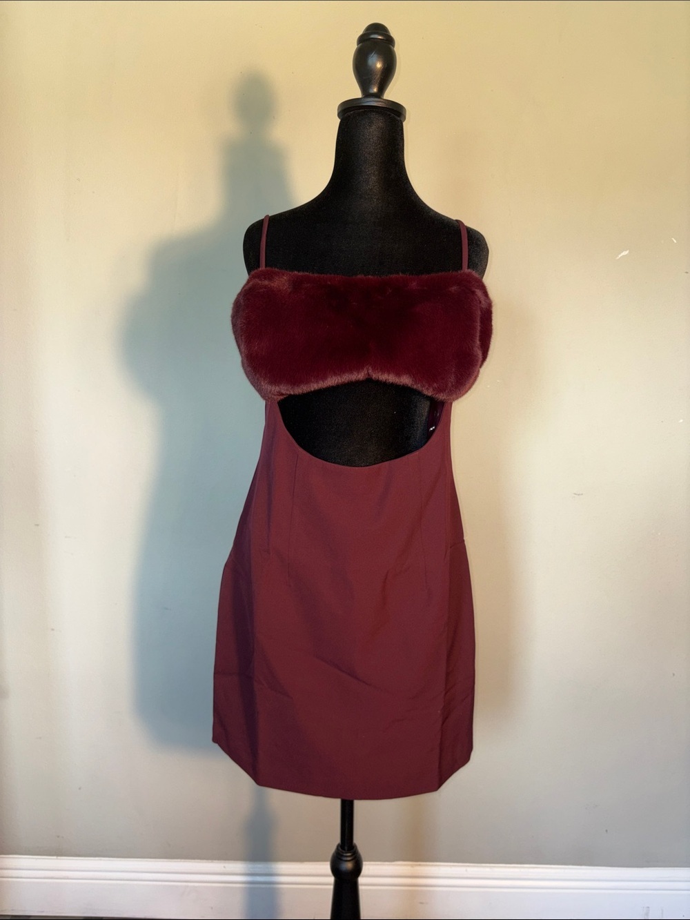 naked wardrobe Burgundy Faux-Fur Bust Mini Slip